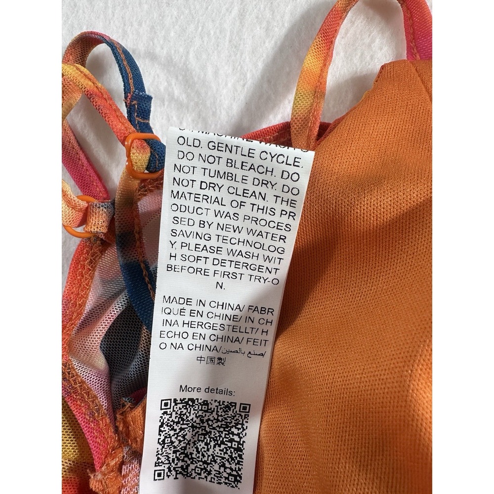 SHEIN Womens S Tie Front Mesh Cami Crop Top Multi Color Abstract Psychedelic Y2K - Picture 6 of 7